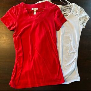 Red and White V-Neck Short Sleeve Tee Bundle